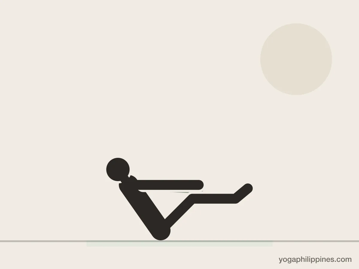 Line drawing of Boat Pose (Navasana), side view, the full pose on a yoga mat