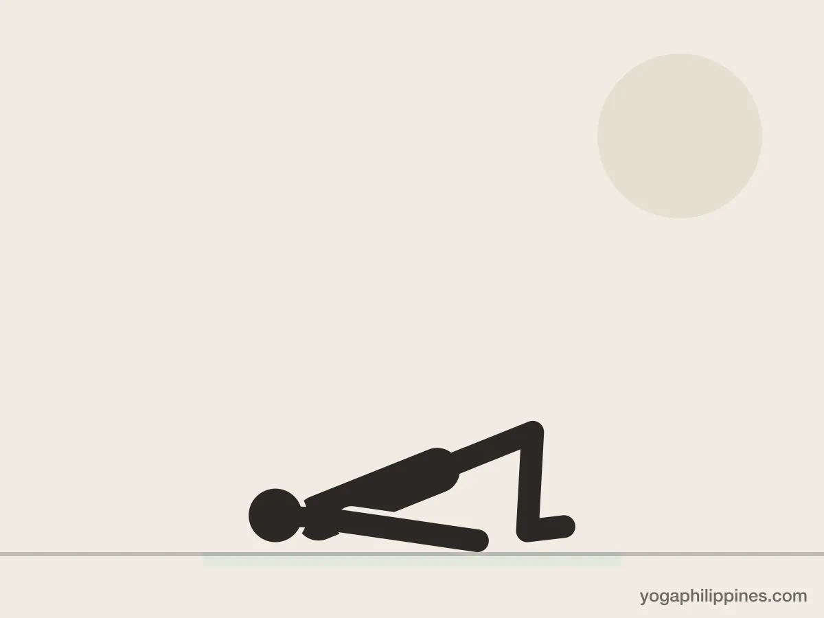 Line drawing of Bridge Pose (Setu Bandha Sarvangasana), side view, the full pose on a yoga mat
