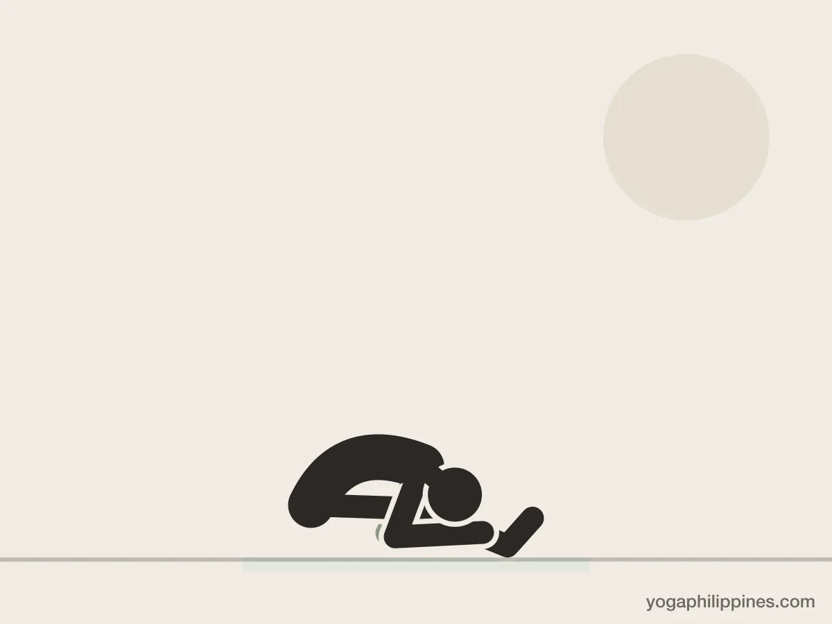 Line drawing of Caterpillar Pose, side view, the full pose on a yoga mat