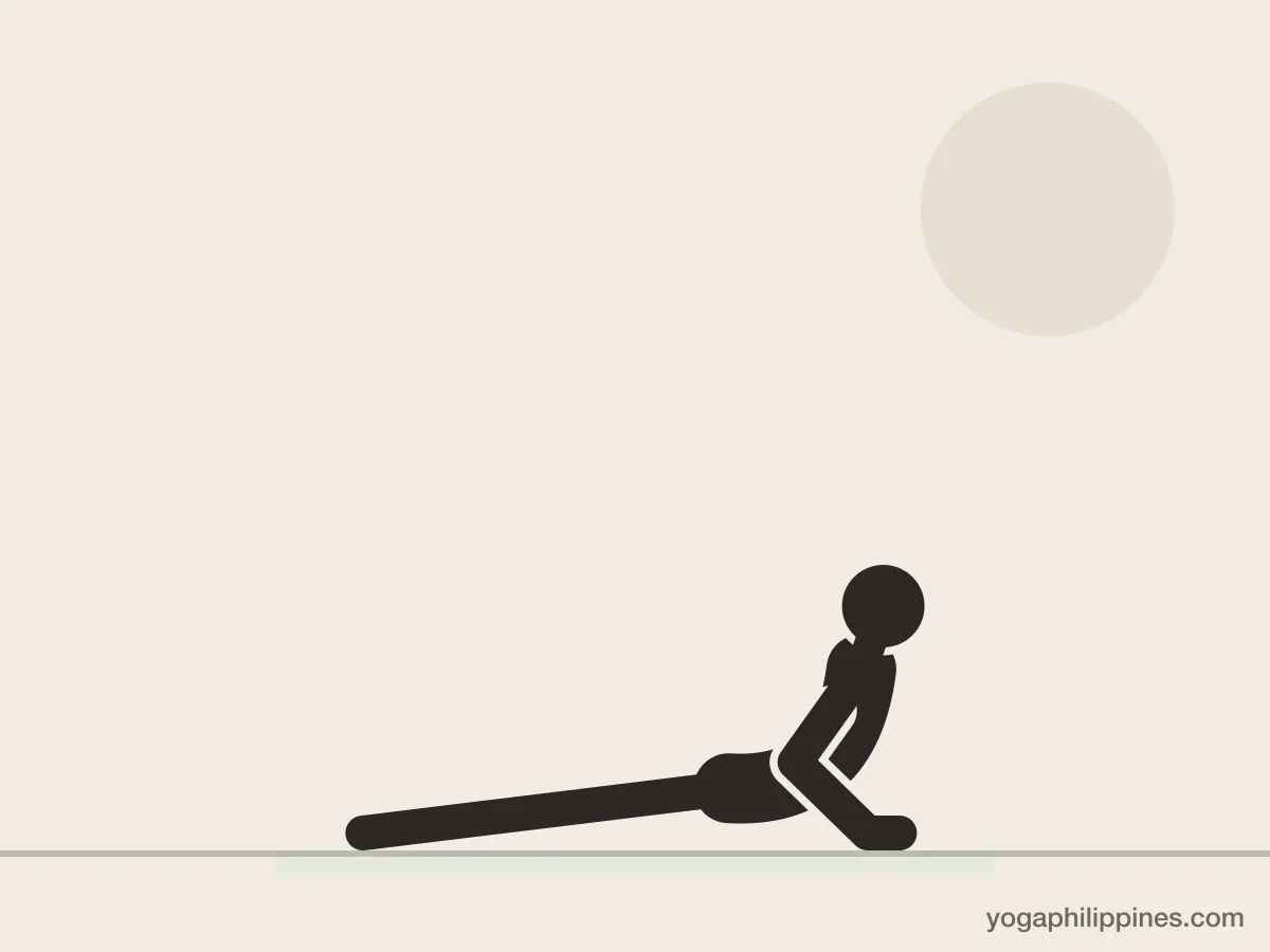 Line drawing of Cobra Pose (Bhujangasana), side view, the full pose on a yoga mat