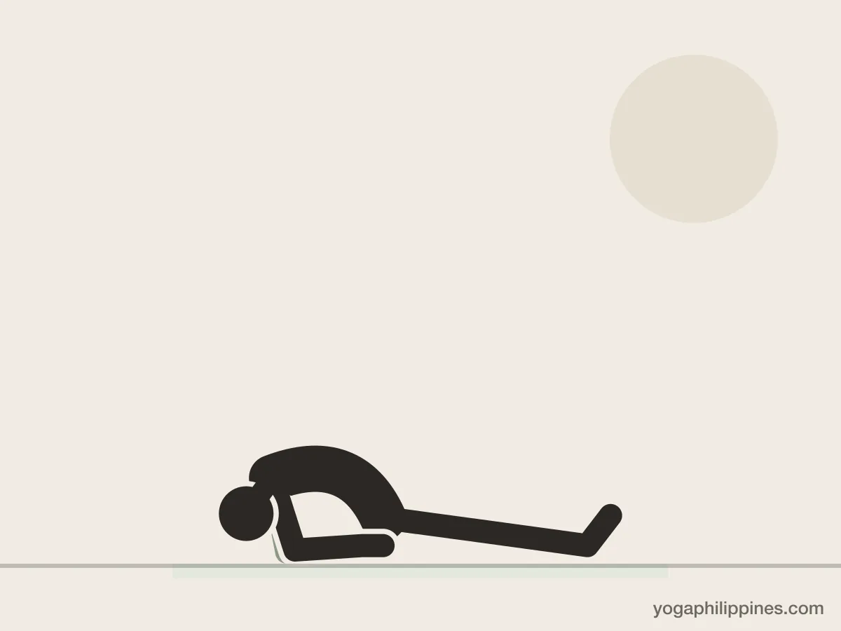Line drawing of Fish Pose (Matsyasana), side view, the full pose on a yoga mat