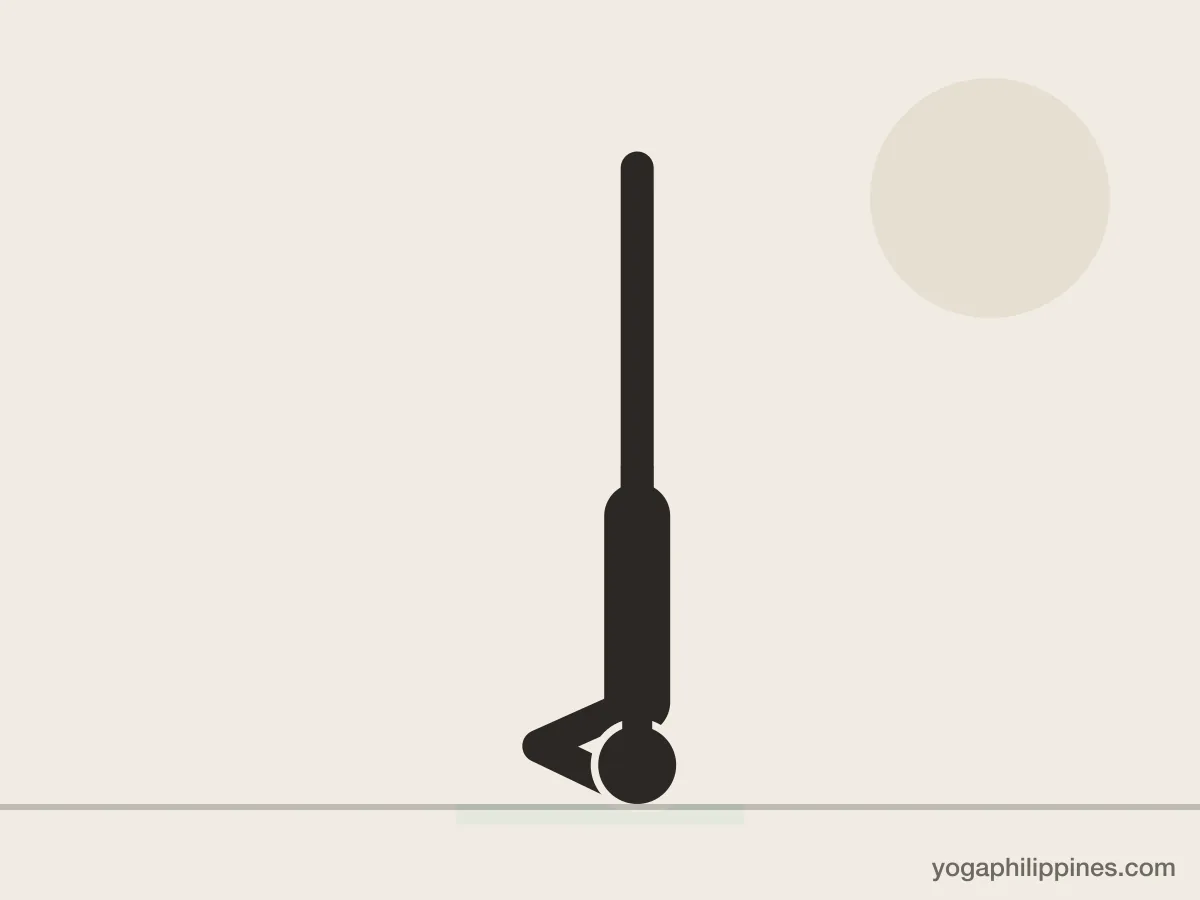 Line drawing of Headstand (Sirsasana), side view, the full pose on a yoga mat