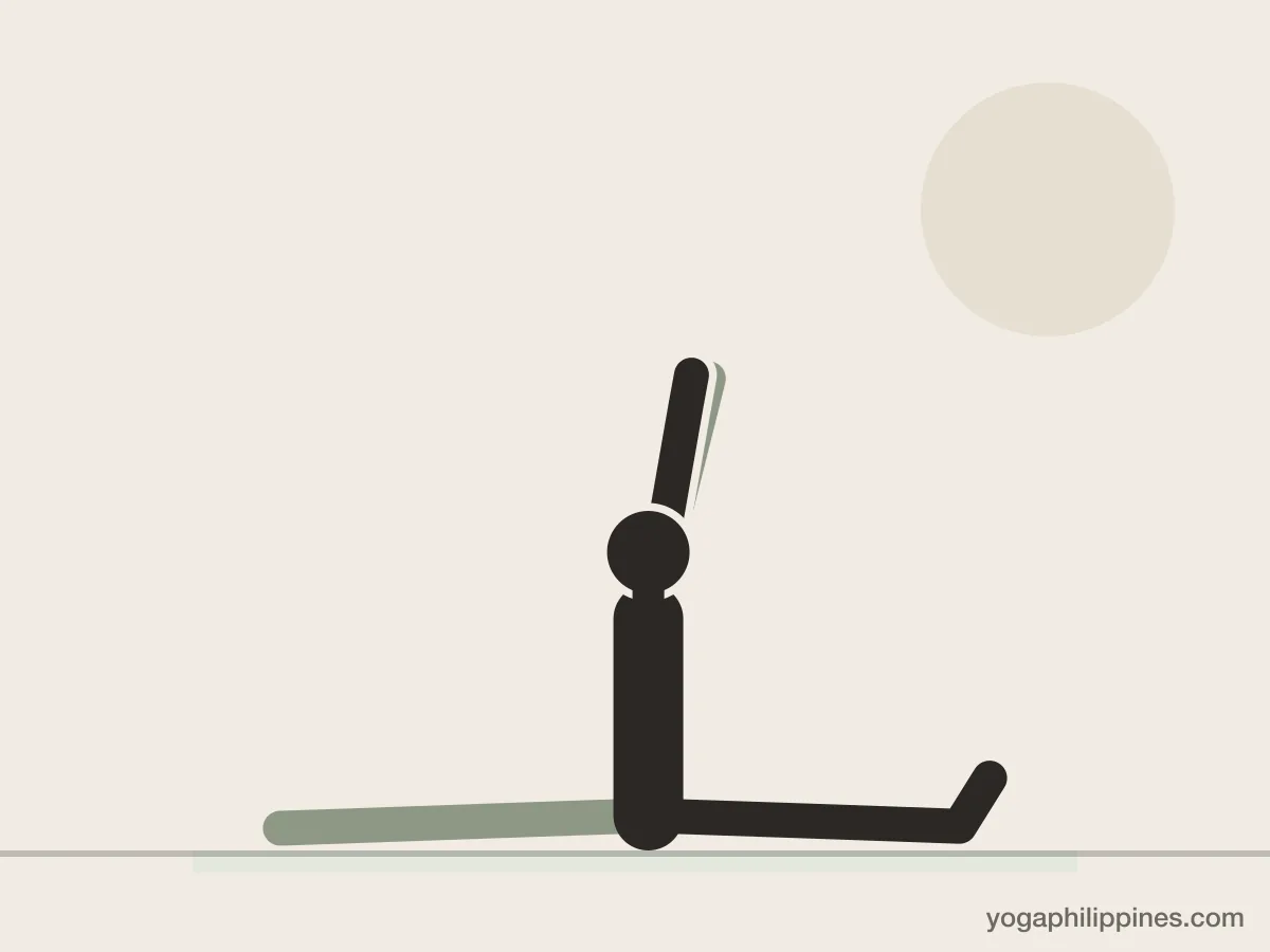 Line drawing of Front Splits (Hanumanasana), side view, the full pose on a yoga mat