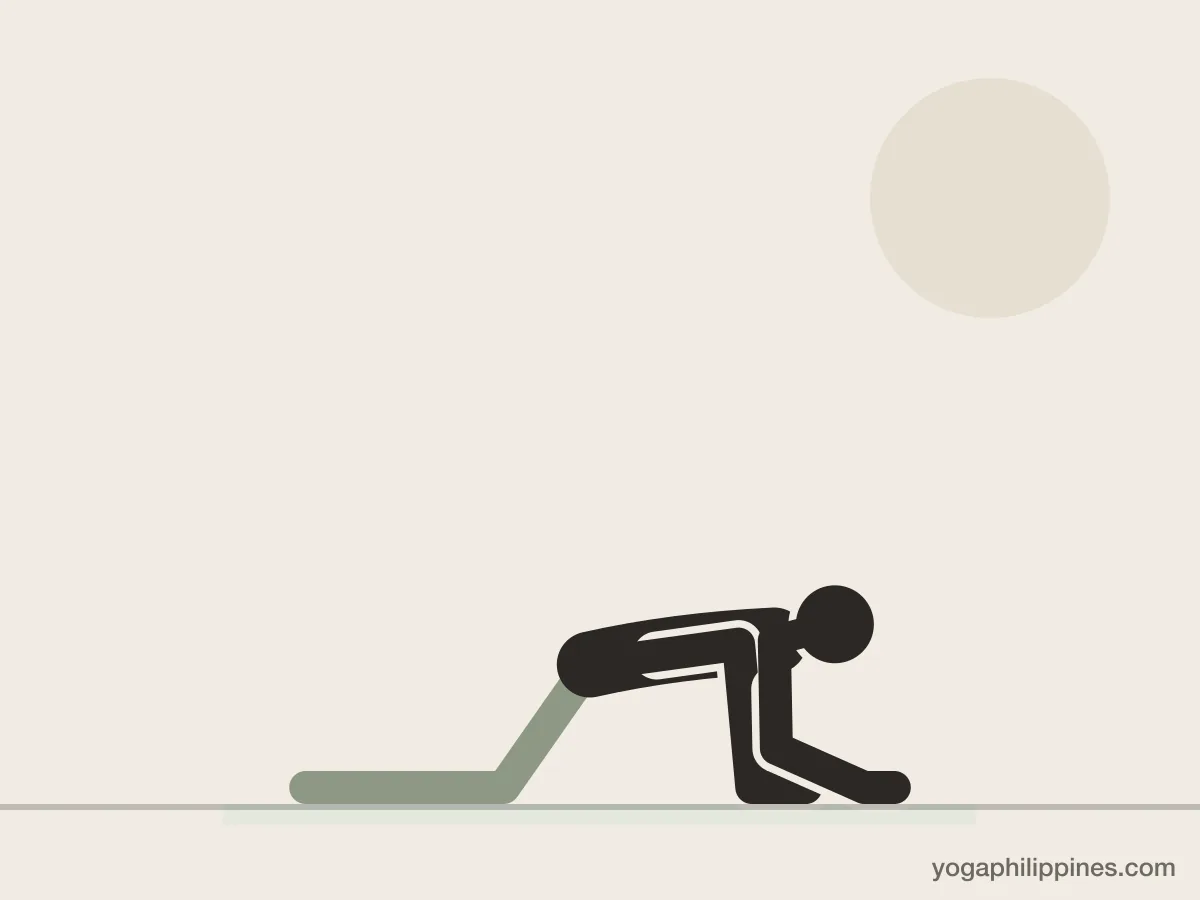 Line drawing of Lizard Pose (Utthan Pristhasana), side view, the full pose on a yoga mat