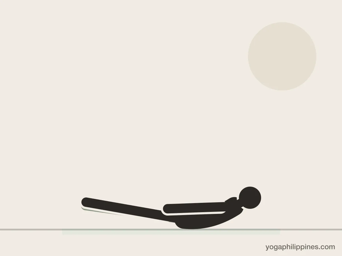 Line drawing of Locust Pose (Salabhasana), side view, the full pose on a yoga mat