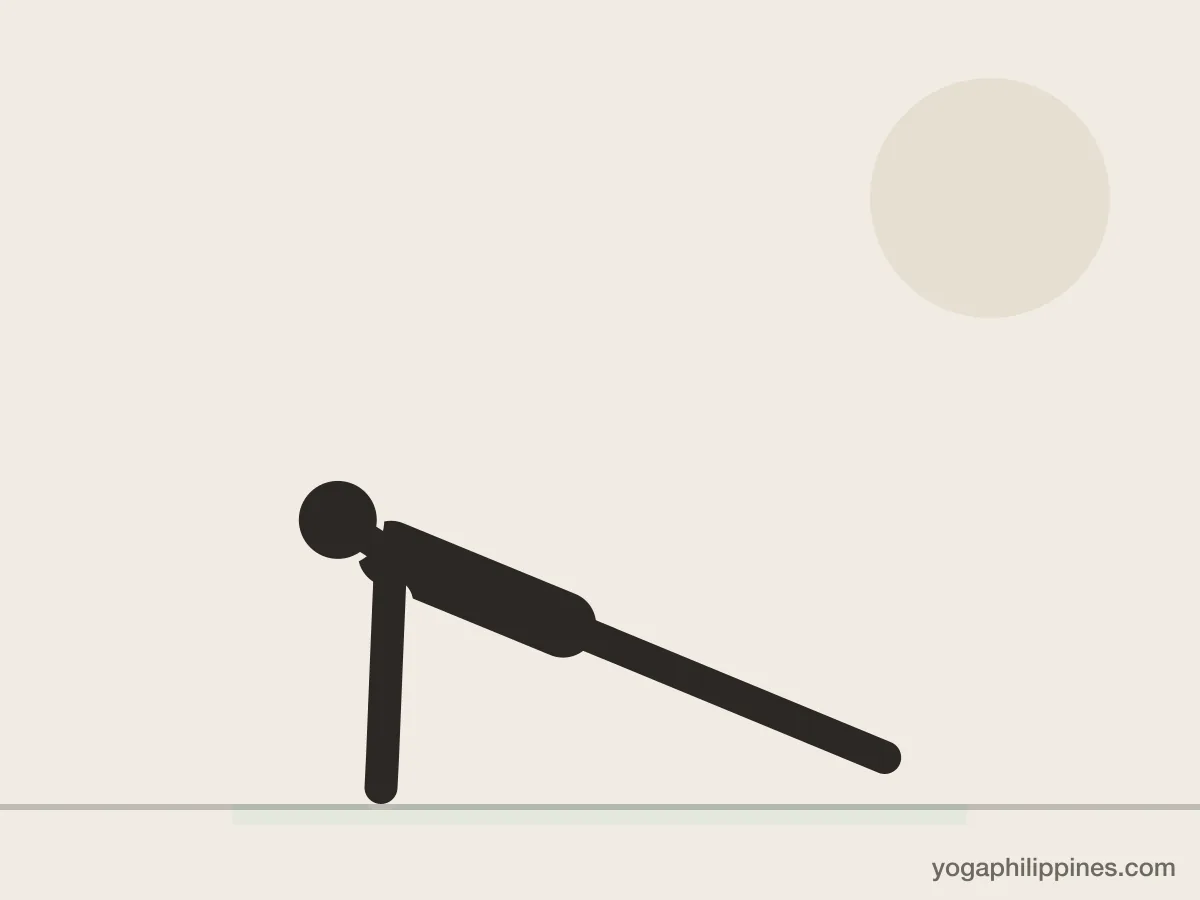 Line drawing of Reverse Plank (Purvottanasana), side view, the full pose on a yoga mat