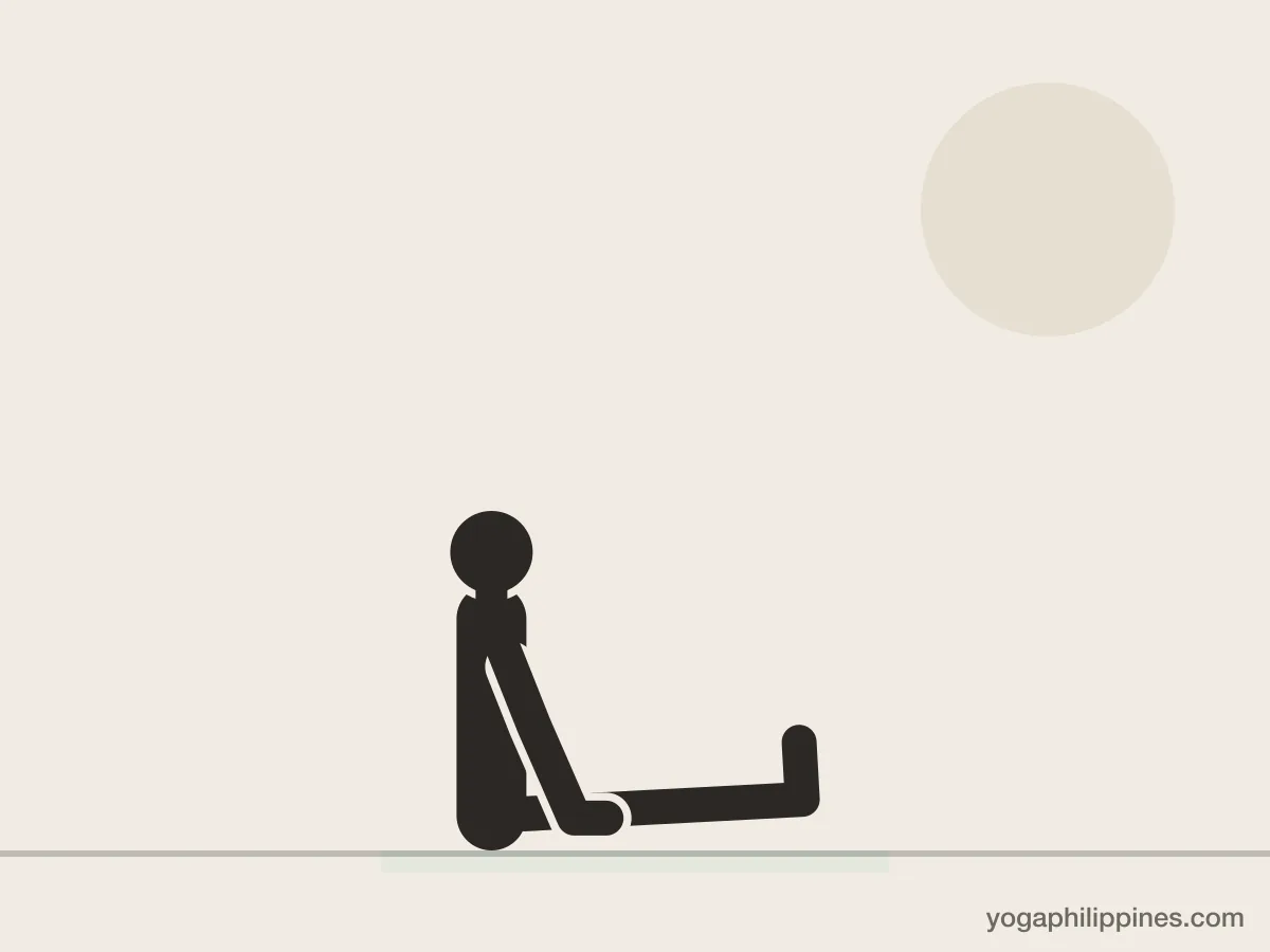Line drawing of Staff Pose (Dandasana), side view, the full pose on a yoga mat
