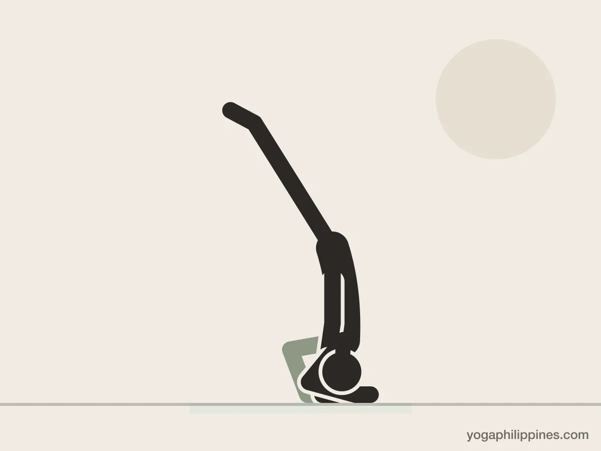 Line drawing of Standing Split Pose (Urdhva Prasarita Eka Padasana), side view, the full pose on a yoga mat